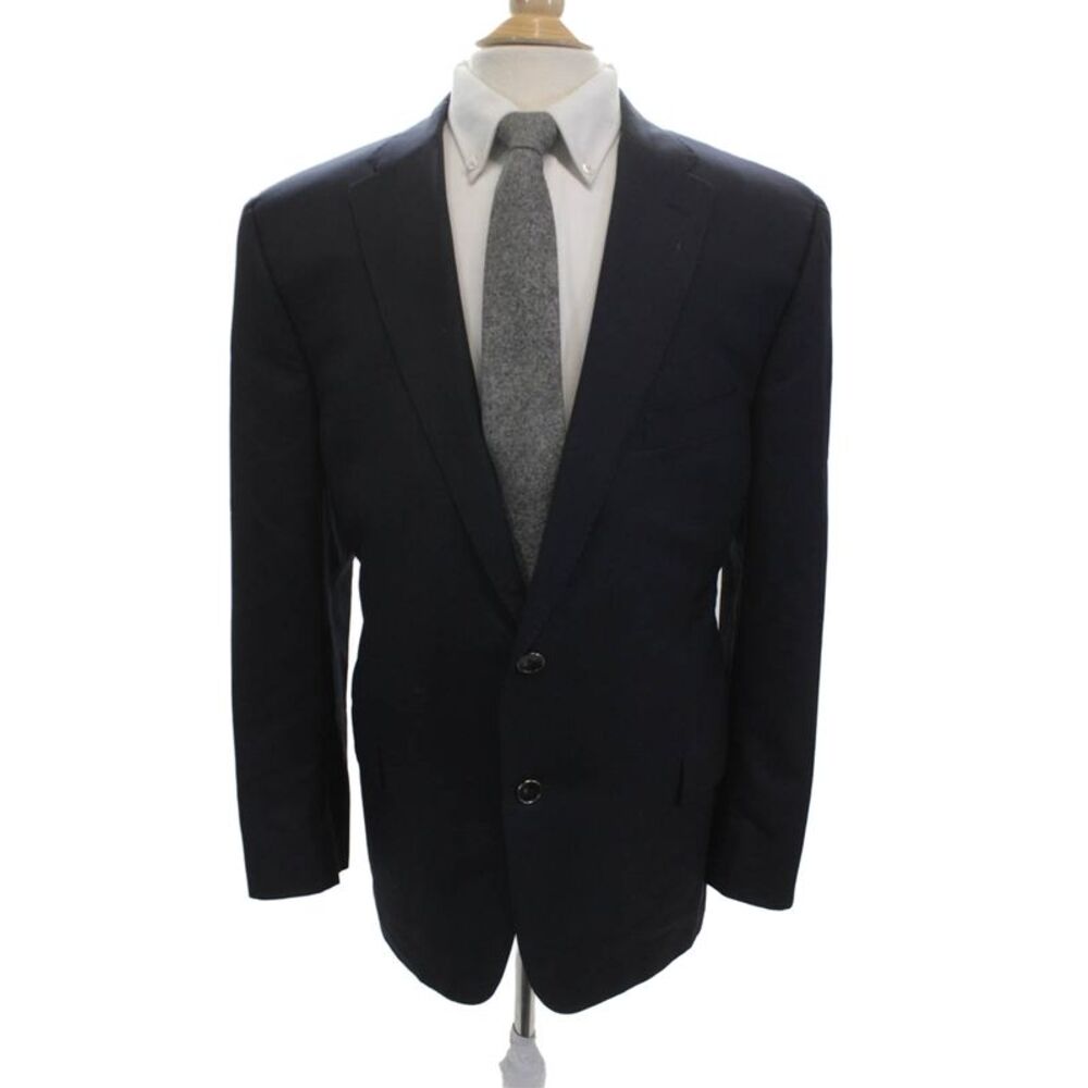 Hickey Freeman Mens Dark Blue Worsted Wool Blazer Button Collared Size 46